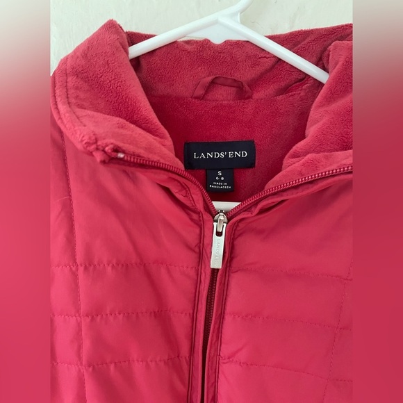 Lands End women’s high / mock neck pink fleece lined quilted short jacket;size S - Picture 8 of 8